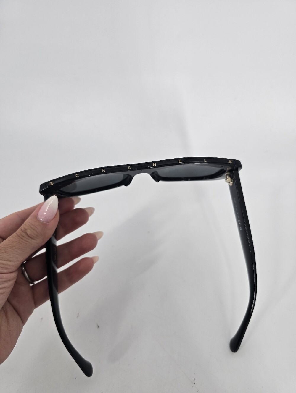 Chanel Black Acetate Rectangle Women's Sunglasses 5559 c.622/S4 Spellout Logo - Picture 2 of 10